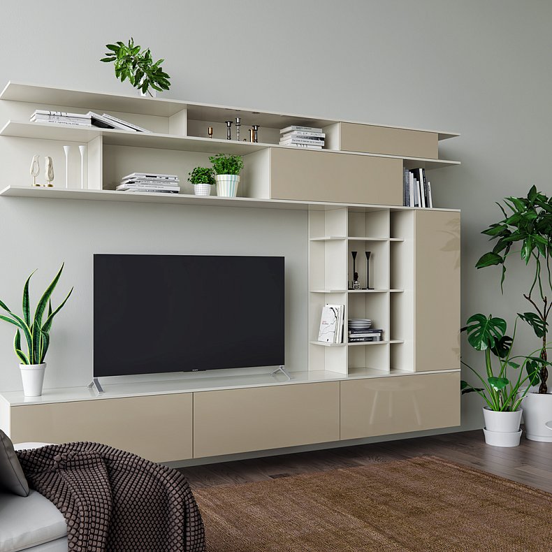 Изображение Стенка Палермо Светлые Коричневый Минимализм  Гостиная Под ТВ Для декора Для книг 1