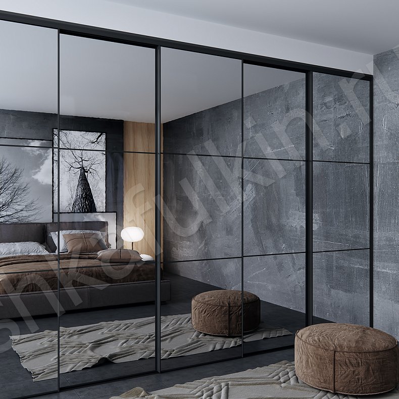 Изображение Встроенный шкаф-купе Бонд Черный Темные Хай-тек 5и створчатые Спальня Для вещей 4