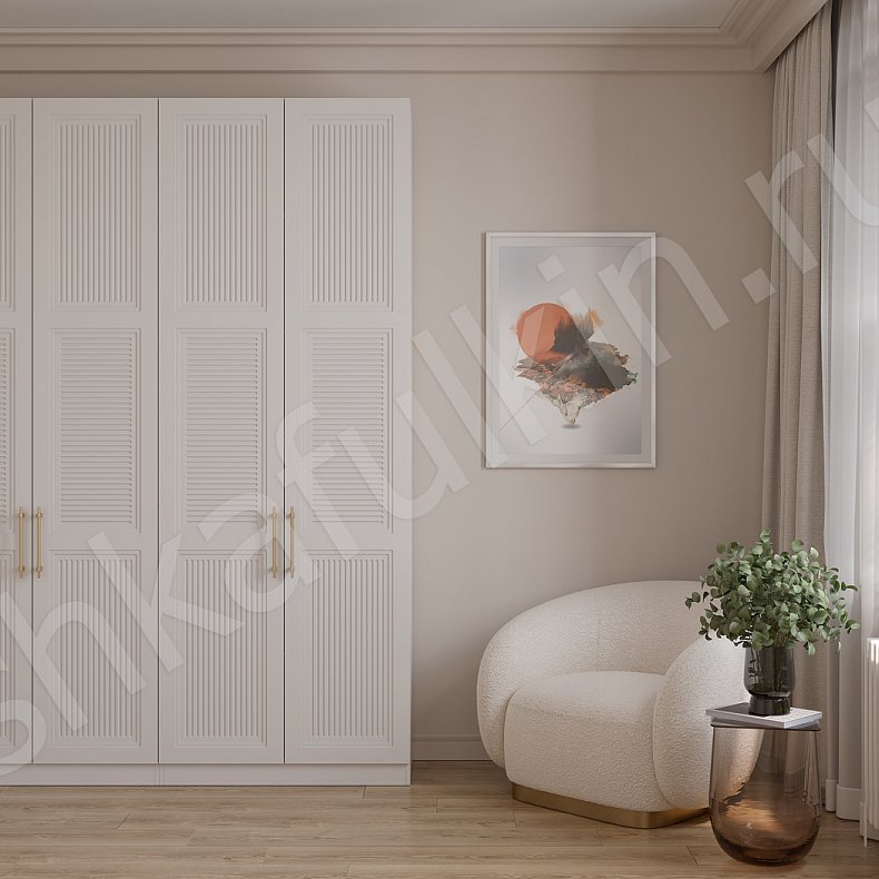 Шкаф Каспий Светлые Белый Современный 4х створчатые Гостиная Для вещей 1