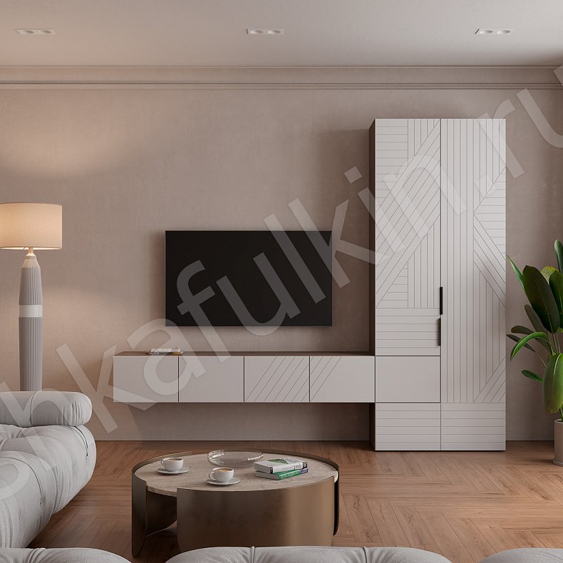 Изображение Стенка Салли Светлые Белый Современный 2х створчатые Гостиная Для вещей Под ТВ 1