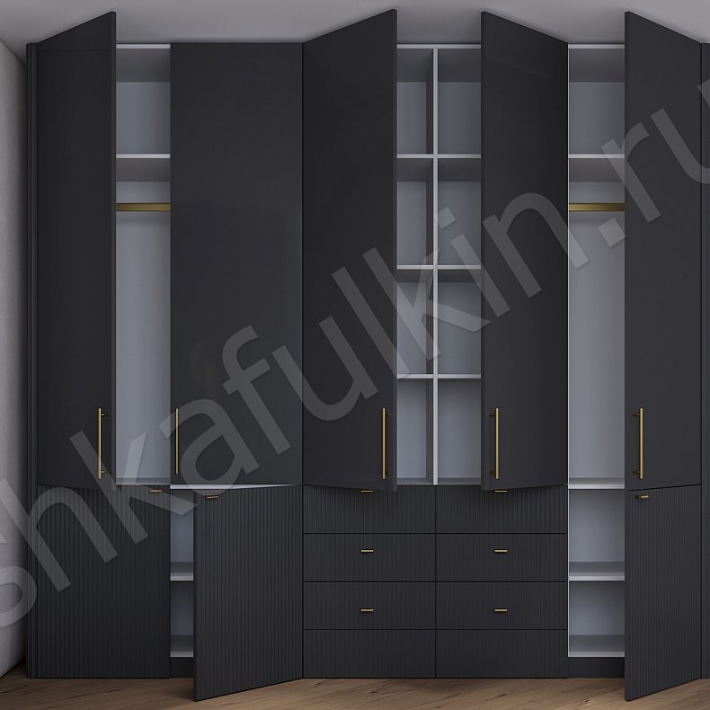 Изображение Гарнитур Полли Черный Цветной Коричневый Светлые Темные Минимализм 4х створчатые Спальня Для белья Для вещей 14