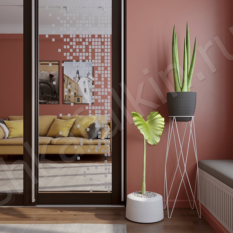 Встроенный шкаф-купе Фифа Черный Темные Современный 3х створчатые Гостиная Для вещей 3