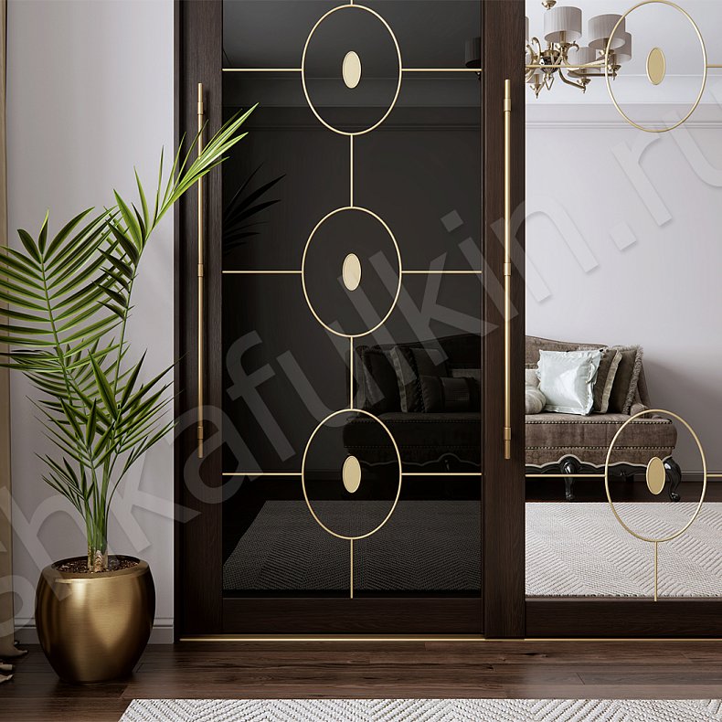 Встроенный шкаф-купе Чарльз Черный Золото Темные Современный 3х створчатые Гостиная Для вещей 3