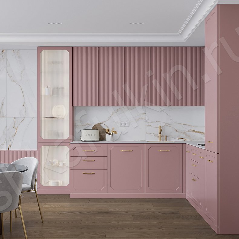 Изображение Кухня Санремо Синий Цветной Розовый Светлые Неоклассика Для книг Для декора 3