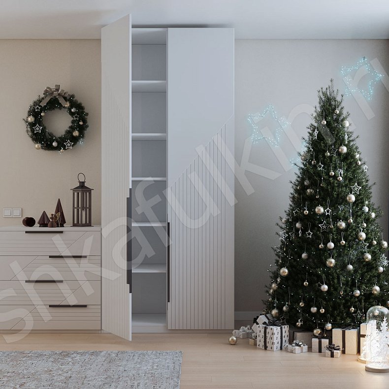 Изображение Гарнитур Фигаро Белый Светлые Серый Модерн 4х створчатые Спальня Для вещей 11