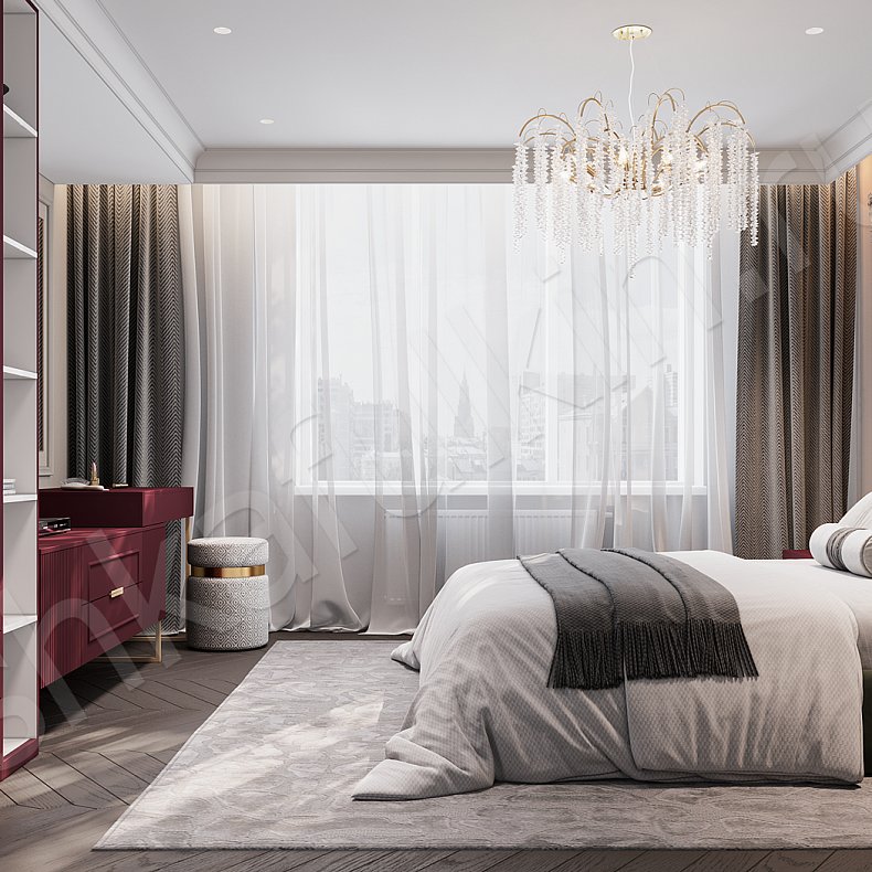 Изображение Гарнитур Маура Цветной Красный Синий Темные Неоклассика 2х створчатые Спальня Для белья Для вещей 6