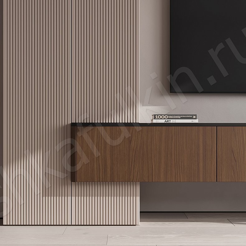 Изображение Стенка Румикко Темные Коричневый Древесный Современный 2х створчатые Гостиная Под ТВ Для декора 2