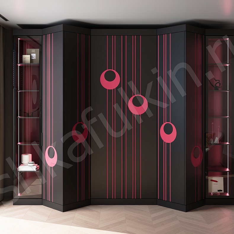 Изображение Шкаф Экспрессио Черный Цветной Красный Темные Этнический 6и створчатые Гостиная Для декора Для вещей 3