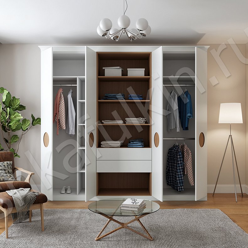 Изображение Шкаф Соломон Белый Древесный Светлые Современный 4х створчатые Спальня Для вещей 1