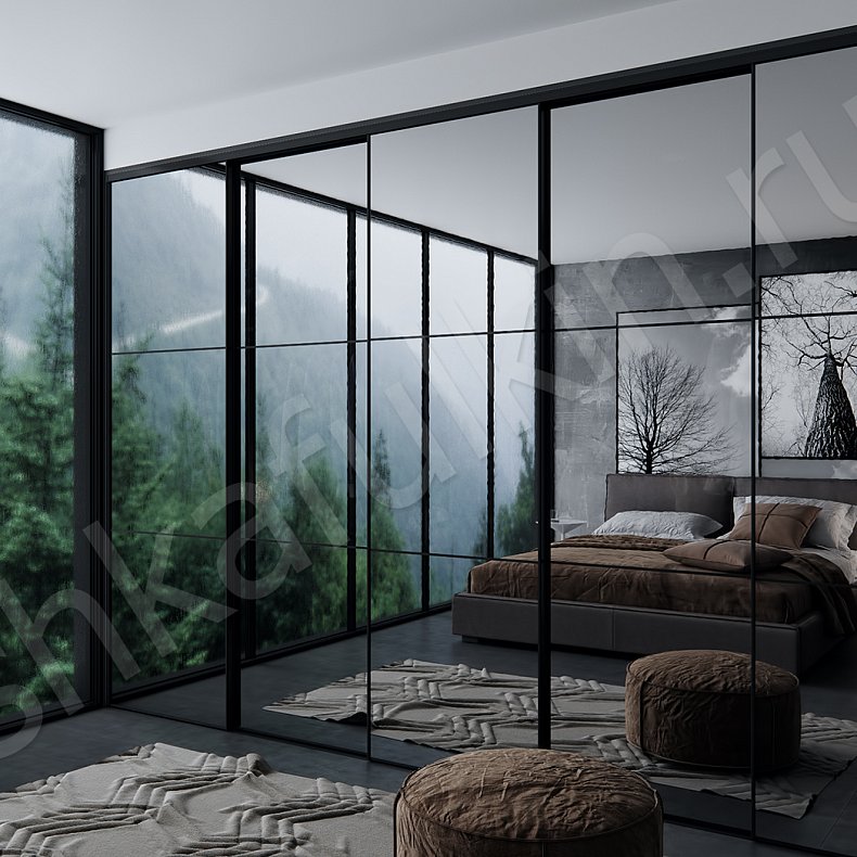 Изображение Встроенный шкаф-купе Бонд Черный Темные Хай-тек 5и створчатые Спальня Для вещей 3