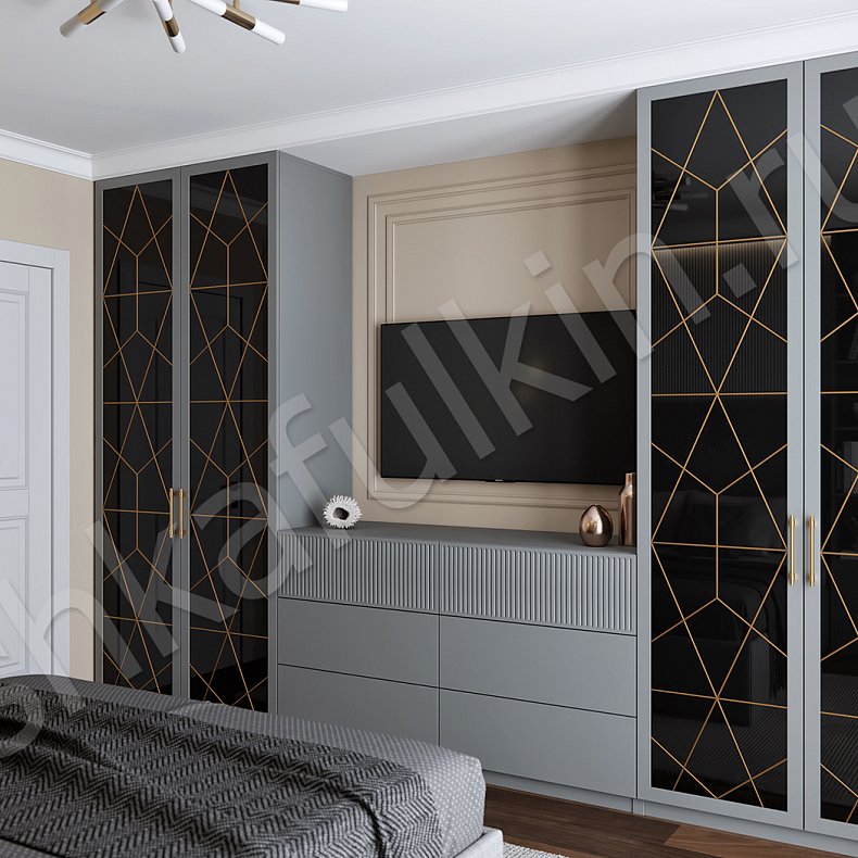 Стенка Квадро Белый Черный Цветной Темные Золото Современный 4х створчатые Спальня Под ТВ Для вещей