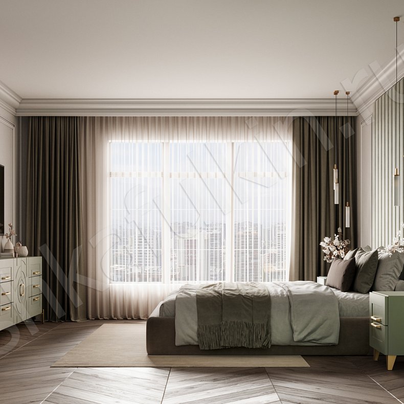 Встроенный шкаф Линдор Светлые Зеленый Неоклассика 4х створчатые Спальня Для белья Для декора Для вещей 10