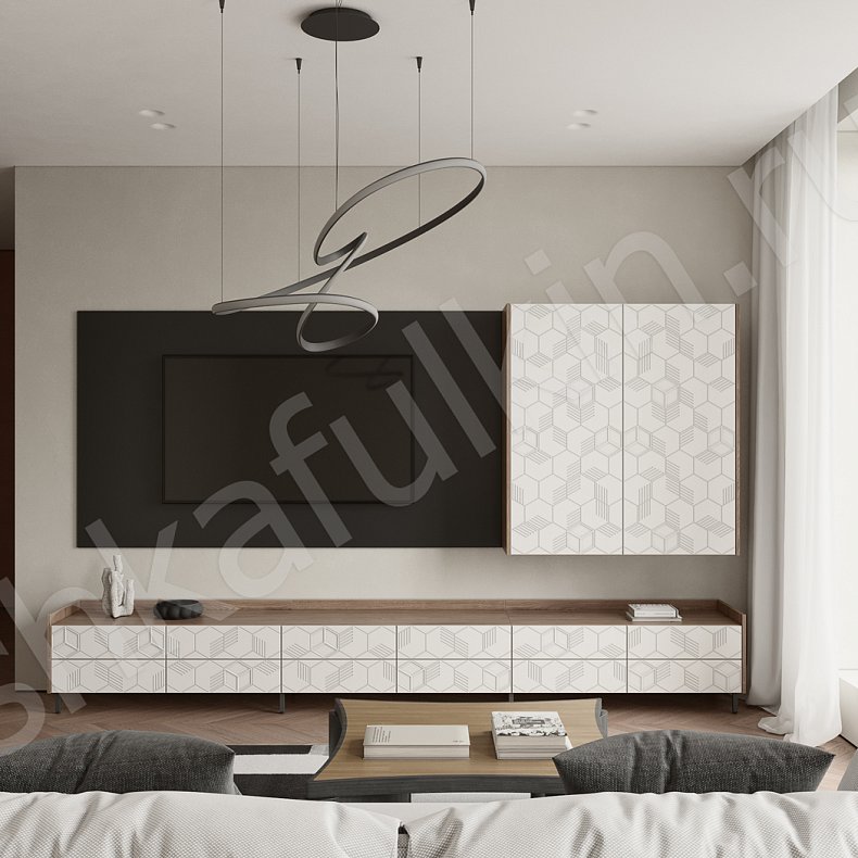 Стенка Токио Светлые Белый Современный 2х створчатые Гостиная Для книг Для декора Под ТВ