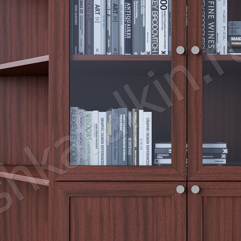 Изображение Стенка Мускат Древесный Темные Классика 6и створчатые Гостиная Для книг 4