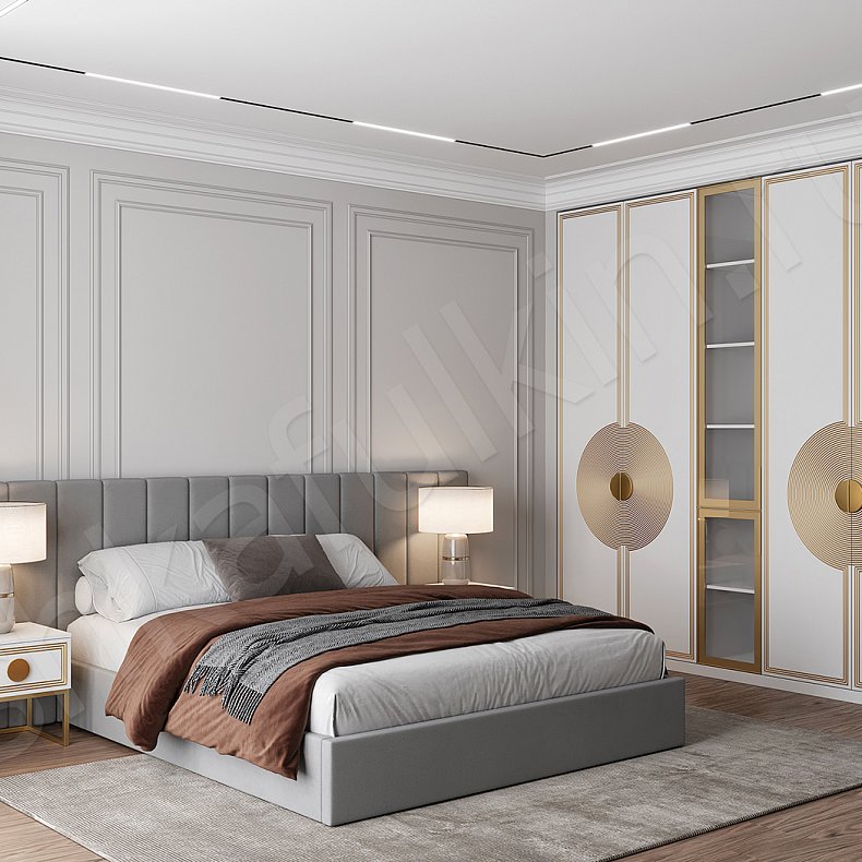 Гарнитур Ришелье Белый Золото Неоклассика 5и створчатые Спальня Для белья Для вещей