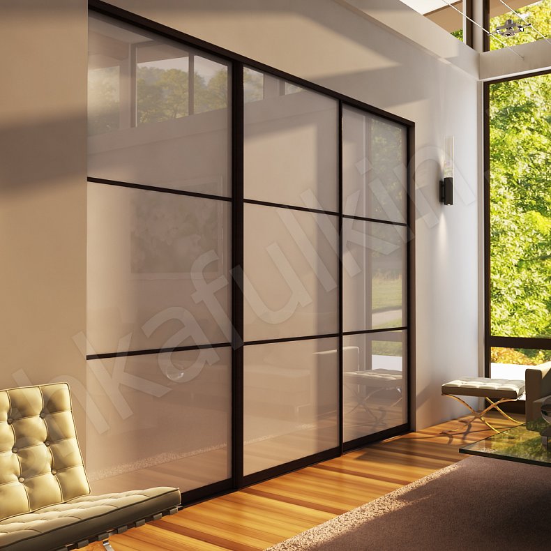 Шкаф-купе со стеклом Джуно Светлые Коричневый Современный 3х створчатые Гостиная Для вещей 1