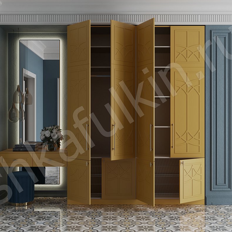 Прихожая Стефани Цветной Серый Светлые Золото Неоклассика 4х створчатые Прихожая Для вещей 4