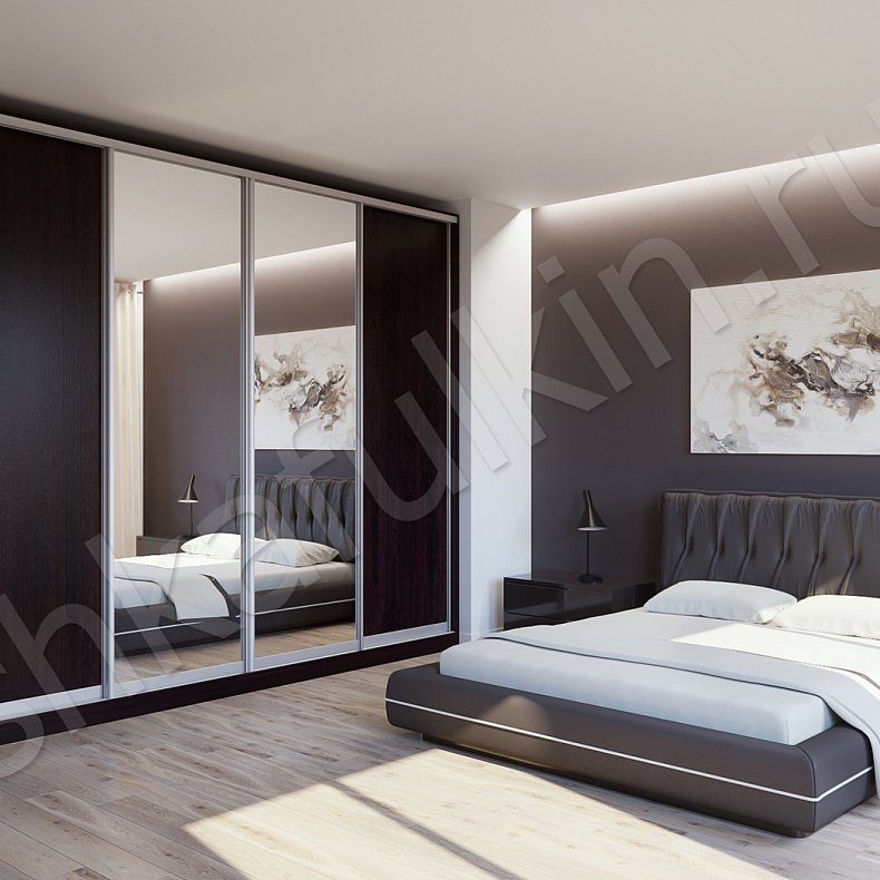 Корпусный шкаф-купе Хит Темные Венге Коричневый Минимализм 4х створчатые Спальня Для вещей