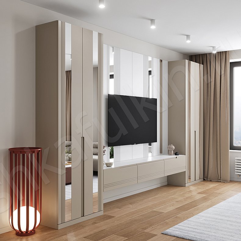 Изображение Стенка Альгеро Черный Коричневый Светлые Темные Современный 2х створчатые Гостиная Под ТВ Для вещей 4