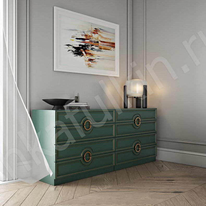 Изображение Гарнитур Лорен Белый Цветной Зеленый Золото Неоклассика 2х створчатые Спальня Для белья Для вещей 12