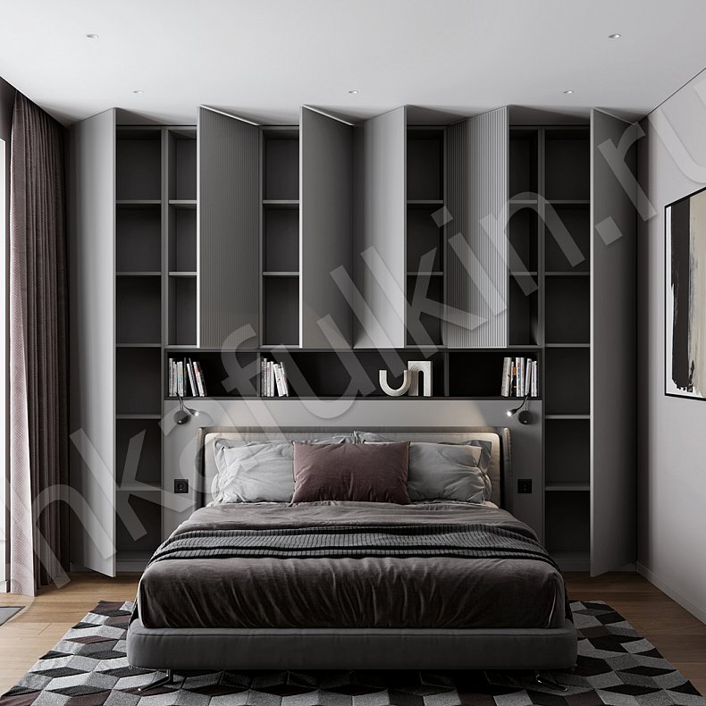 Изображение Гарнитур Жанель Светлые Серый Минимализм 6и створчатые Спальня Для белья Для книг Для вещей 9