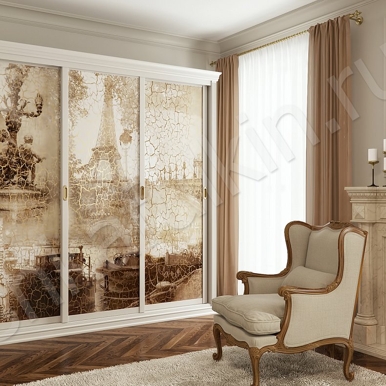 Корпусный шкаф-купе Кракелюр Белый Коричневый Светлые Классика 3х створчатые Гостиная Для вещей