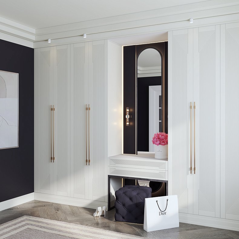 Гарнитур Бергамо Светлые Золото Белый Модерн 4х створчатые Спальня Для вещей