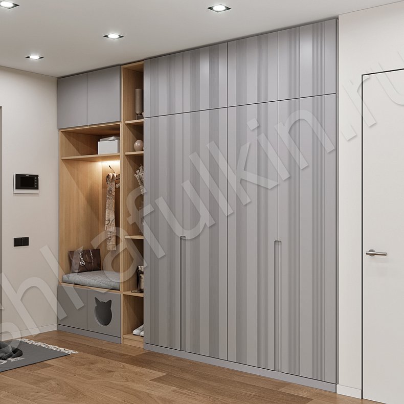 Прихожая Китти Серый Модерн 4х створчатые Прихожая Для вещей