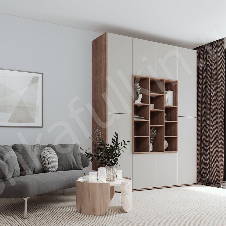 Шкаф Томми Светлые Серый Древесный Черный Белый Минимализм 2х створчатые Гостиная Для вещей Для посуды Для декора Для книг 7