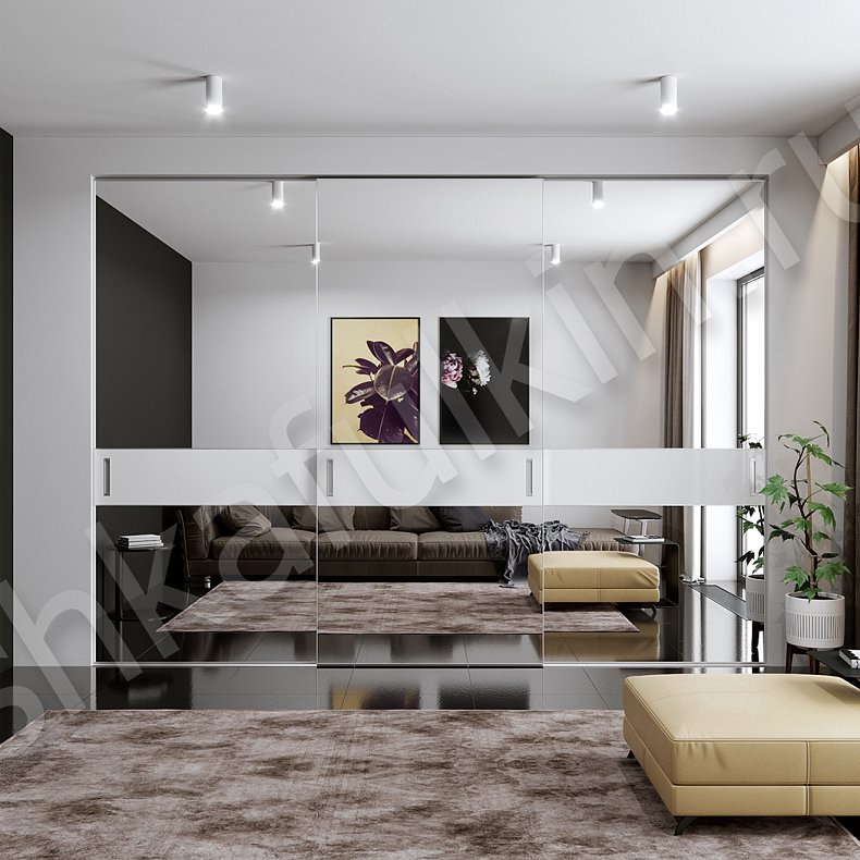 Изображение Встроенный шкаф-купе Меррори Светлые Белый Современный 3х створчатые Гостиная Для вещей 1