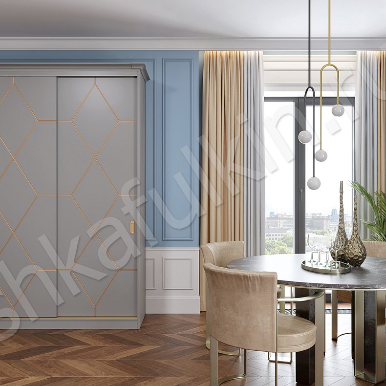 Корпусный шкаф-купе Рональд Золото Классика 2х створчатые Гостиная Для вещей 6