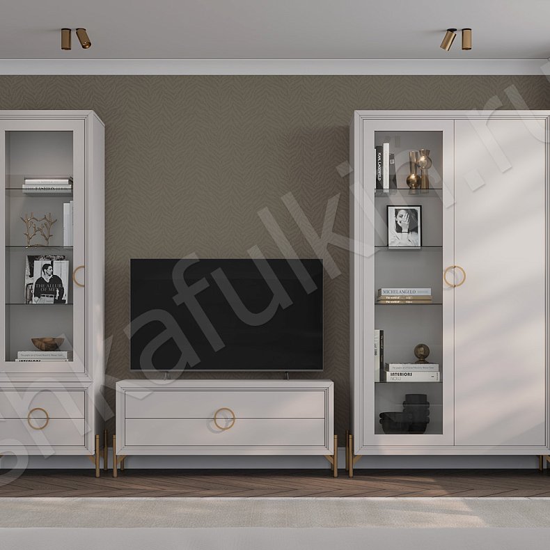 Изображение Стенка Маркиза Зеленый Светлые Синий Коричневый Цветной Белый Неоклассика 2х створчатые Гостиная Под ТВ Для декора Для книг 2