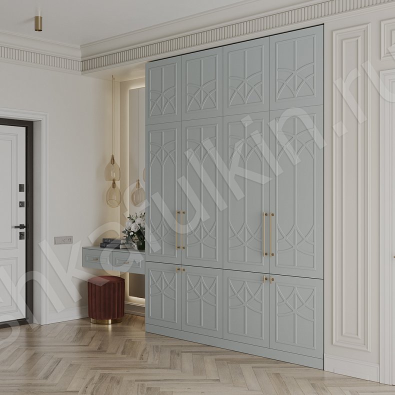 Прихожая Стефани Цветной Серый Светлые Золото Неоклассика 4х створчатые Прихожая Для вещей 3
