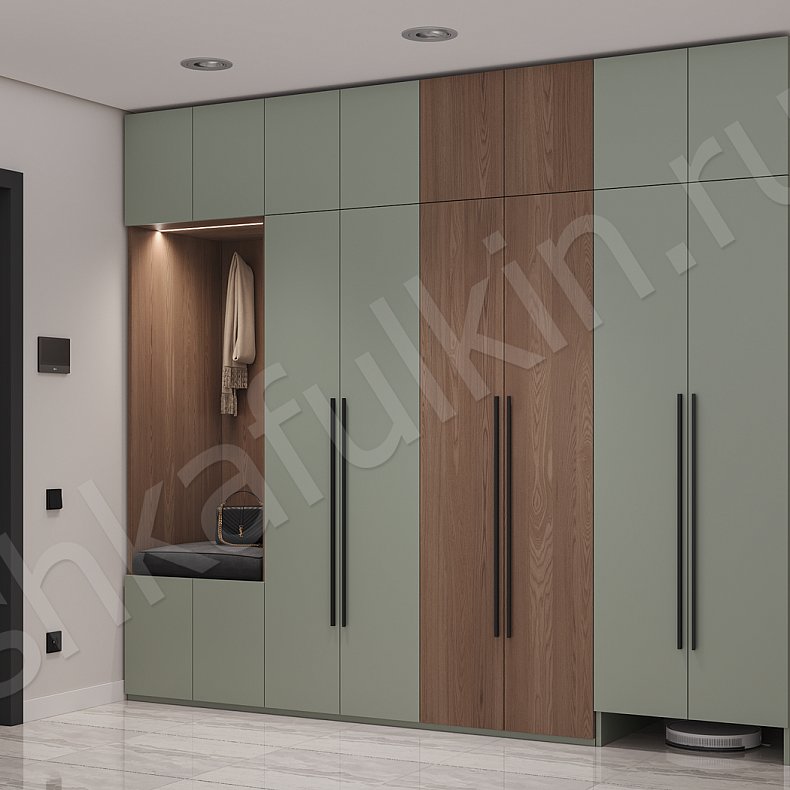 Прихожая Демерджи Цветной Древесный Серый Светлые Зеленый Современный 6и створчатые Прихожая Для вещей 2