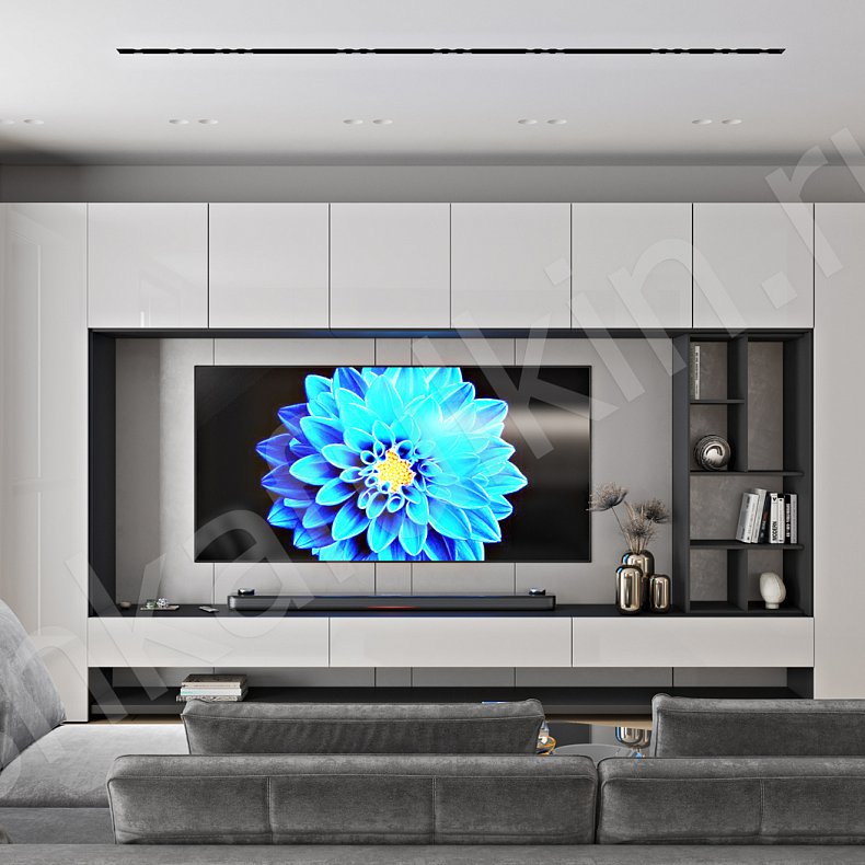 Изображение Стенка Рафинад Светлые Белый Современный 2х створчатые Гостиная Под ТВ Для декора Для книг 2