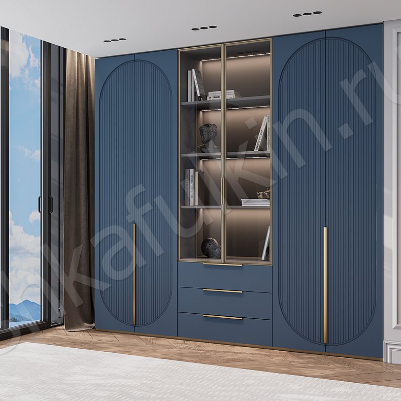 Изображение Стенка Скаволлини Цветной Красный Синий Темные Неоклассика 6и створчатые Гостиная Для книг Для декора Для вещей 6