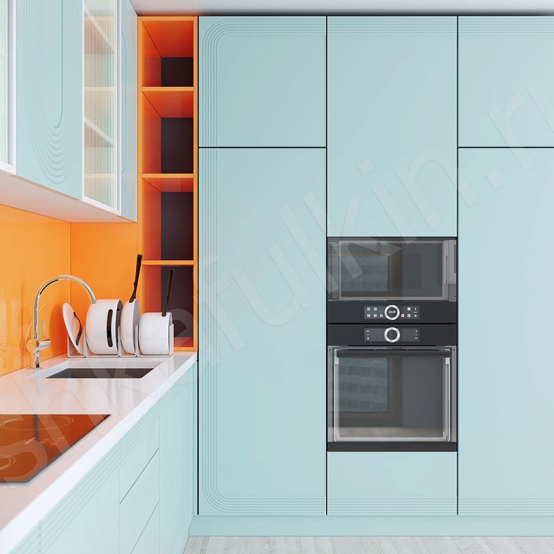 Изображение Кухня Дзен Цветной Синий Светлые Современный Для посуды 6