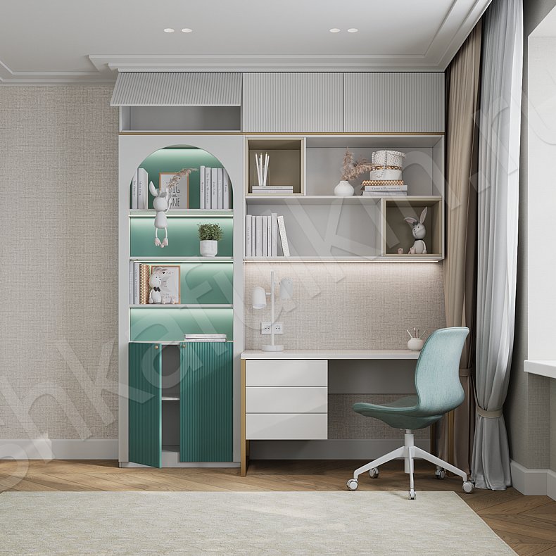 Изображение Детская Ариэль Розовый Светлые Неоклассика 4х створчатые Детская Для книг Для вещей 3