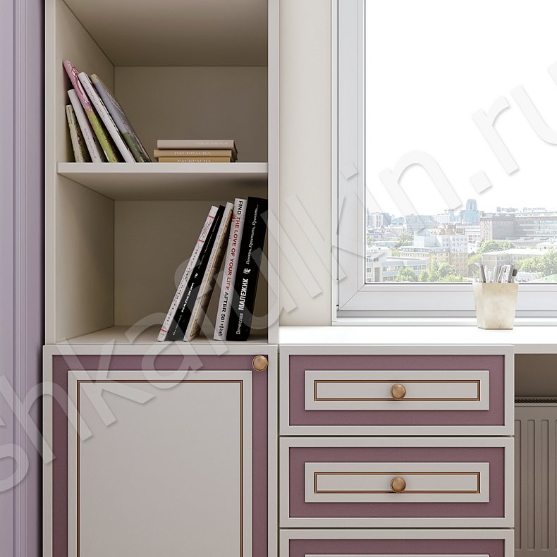 Изображение Детская Лора Белый Цветной Розовый Светлые Зеленый Классика 4х створчатые Детская Для книг Под ТВ Для вещей 12