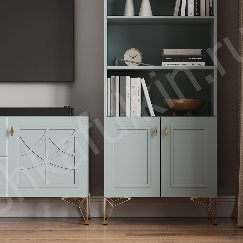 Изображение Стенка Стефани Синий Цветной Светлые Неоклассика  Гостиная Для книг Для декора Под ТВ 4