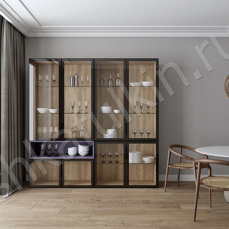 Шкаф-витрина Сервантес Цветной Черный Древесный Розовый Светлые Современный 4х створчатые Гостиная Для книг Для посуды 1