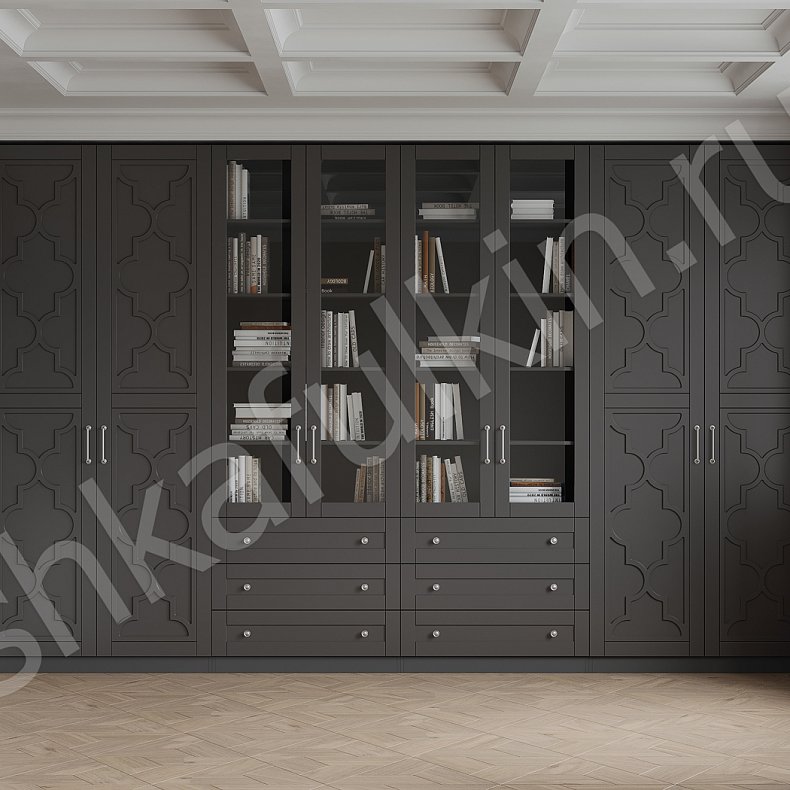 Изображение Стенка Пифагор Белый Серый Светлые Темные Неоклассика 6и створчатые Гостиная Для книг Для декора Для вещей 4