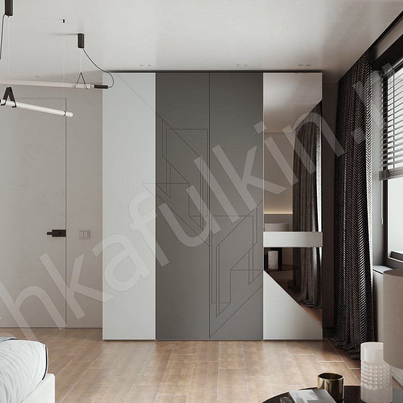 Шкаф Сигма Серый Светлые Белый Современный 4х створчатые Гостиная Для вещей 1