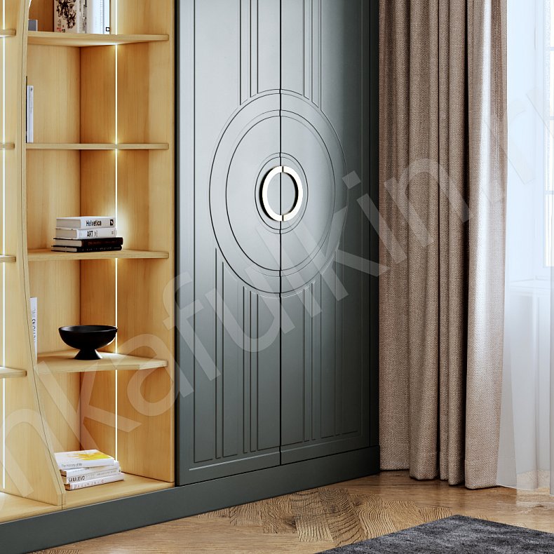 Шкаф встроенный Кьяра Цветной Темные Зеленый Неоклассика 4х створчатые Гостиная Для книг 3