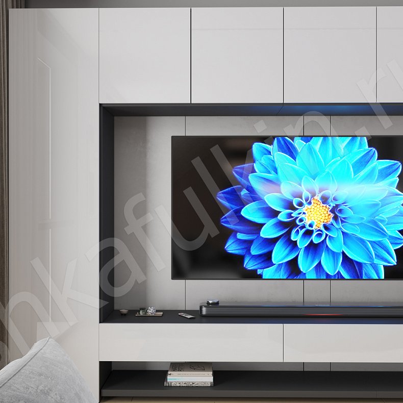 Изображение Стенка Рафинад Светлые Белый Современный 2х створчатые Гостиная Под ТВ Для декора Для книг 5