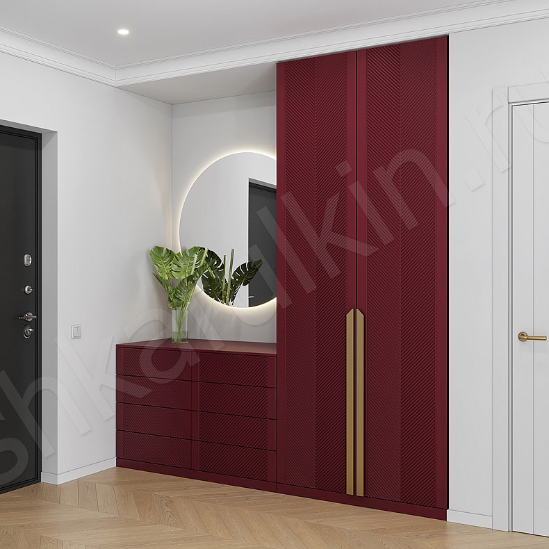 Шкаф с комодом Анабэль Цветной Красный Темные Зеленый Неоклассика 2х створчатые Прихожая Для вещей 2