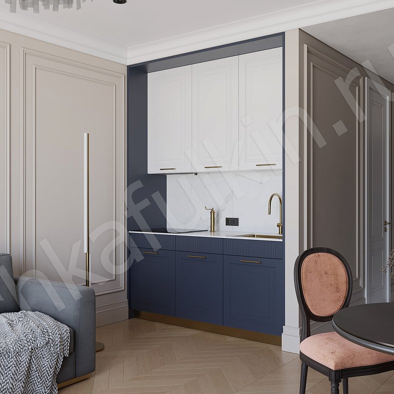 Изображение Кухня Люмьер Темные Синий Белый Неоклассика Для посуды 2