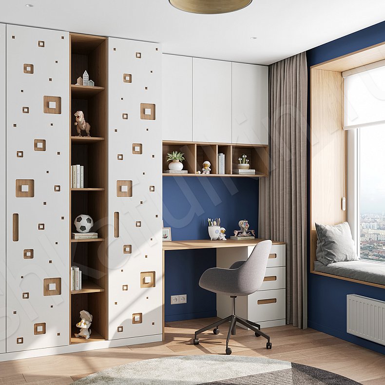 Изображение Гарнитур Тигель Белый Современный 3х створчатые Детская Для вещей Для декора Для книг 1