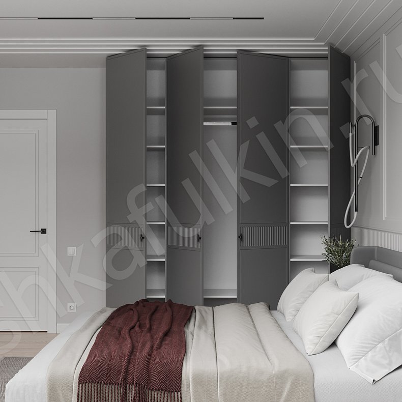 Изображение Шкаф Кликер Белый Светлые Серый Минимализм 4х створчатые Спальня Для вещей 7