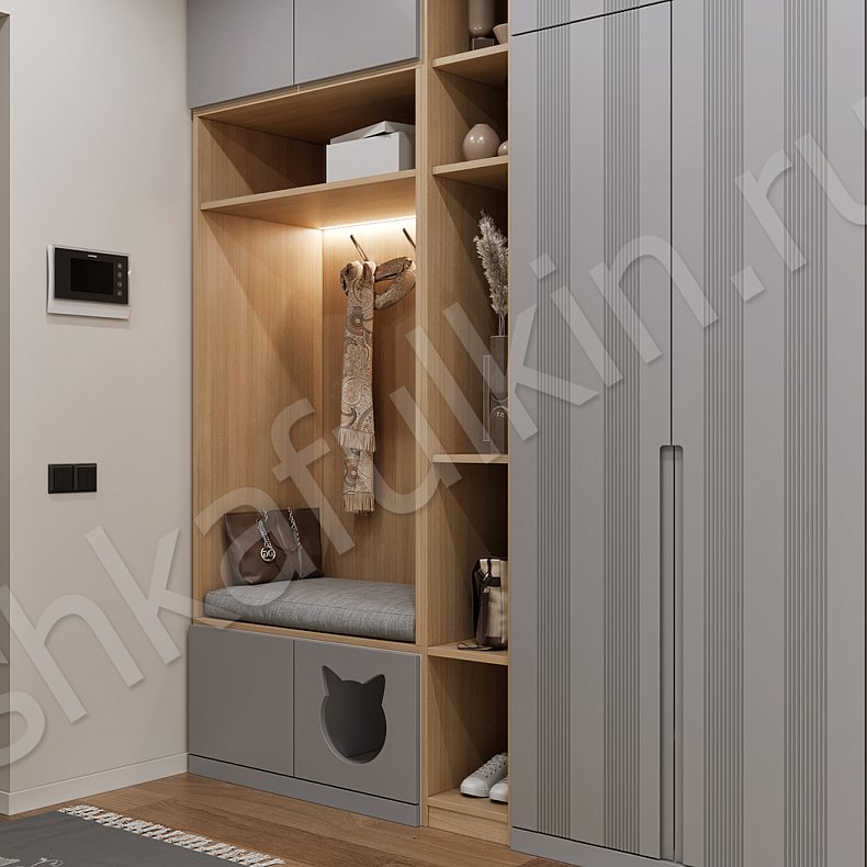 Прихожая Китти Серый Модерн 4х створчатые Прихожая Для вещей 3